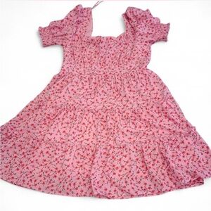 Blu pepper Floral Pink Dress with Puff Sleeves size large